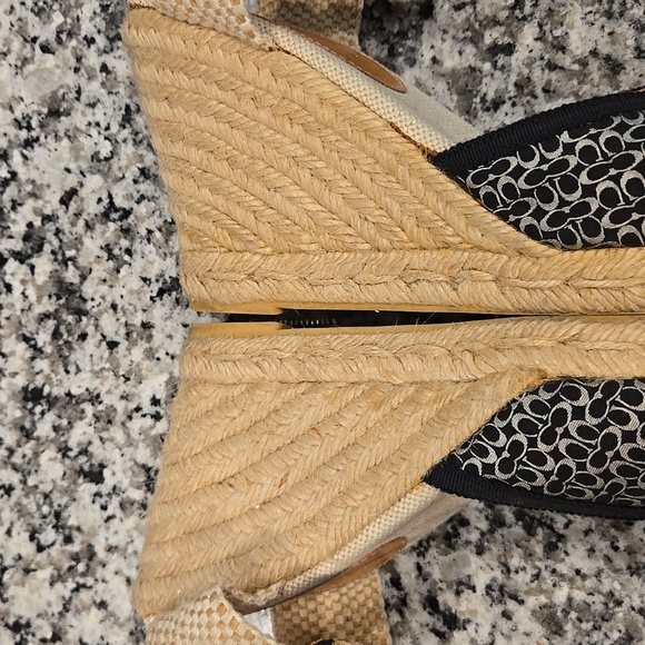 COACH MEGAN BLACK AND SILVER LOGO WEDGE ESPADRILLES. SIZE 10B. - Picture 9 of 16